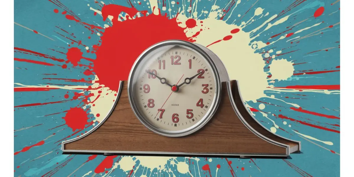 retro image of a clock with a bright splashy background