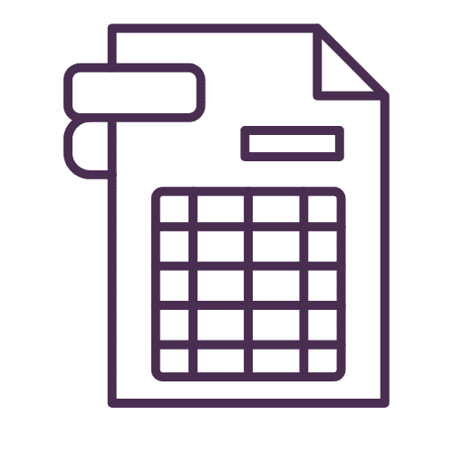 A dark purple spreadsheet icon